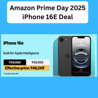 Amazon Prime Day 2025 iPhone 16E at Rs.49,600 (Flat ₹4000 OFF)