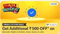 Flat 500 off on train ticket booking min amt 1000