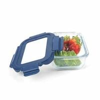 SignoraWare Secure N Store Borosilicate Glass Rectangular Container | Airtight Seal | Microwave Safe | Reheating & Baking | Stylish & Practical | Organized Fridge Storage (640ml | Clear)