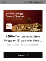 pay bill on cred and get 500 off on swiggy dineout