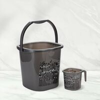 Nayasa Plastic Funk Sqr 2Pcs Bathroom Set | Bucket 25 L + Mug 1.5 L | Bathroom Set | Bath Set for Bathroom | Black