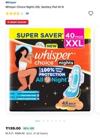 [ Lowest Price ]Whisper Choice Nights XXL Sanitary Pad 40 N 
