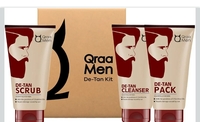 Qraa Men De-Tan Kit For Instant Tan Removal | For Skin Lightening & Brightening | Dirt & Blackhead Removal |Tan Removal Face Cleanser, Scrub & Pack | 320gm (Pack of 3) 