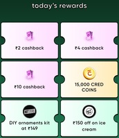 Cred Daily Rewards 19th December: Win 2/4/10Rs, 15K Cred Coins, 150 RS OFF ON GETAWAY ICECREAM, Diy Ornament Kit 
