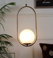 Lexton Golden Capsule Decorative Hanging Ceiling Pendant Light, White Globe & Metal for Bedroom, Living Room (Bulb Not Included)