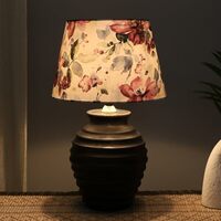 tu casa Earthy Serenity Mangowood Table Lamp for Home Decoration, Bedroom, Living Room, Lounge, Office, Festival Gifting, Study Table (Cobra Saffron Print with Satin Shade) H - 16" / No Bulb