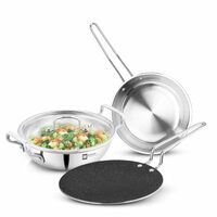 Bergner BE Essentials TriPly 4 Pcs Stainless Steel Cookware Set - 24cm (3.1L) Kadai, 24cm (1.5L) Frypan, Common Flat Glass Lid, 26cm Non-Stick Roti Tawa, Less Oil Use - Induction and Gas Stove Ready
