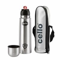 Cello Flipstyle Thermosteel Water Bottle with Jacket 1000ml, Silver | 24 Hours Hot and Cold | Double Walled | Vacuum Insulated Flip Lid Flask Bottle | Perfect for Water, Tea, Coffee & Cold Beverages
