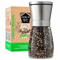 Premium Stainless Steel Salt and Pepper Grinder 1pk - Adjustable Ceramic Sea Salt Grinder & Pepper Grinder - Short Glass Salt and Pepper Shakers Pepper Mill & Salt Mill with Free Funnel & EBook