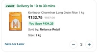 Kohinoor Charminar Long Grain Rice 1kg at Rs 44 