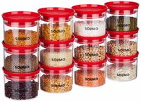 Amazon Brand - Solimo Plastic Storage Jar and Container Set, 500 Ml Each, Set 12, Red