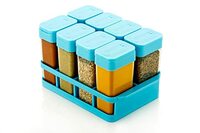 MOQ -2 | Stewit 8 Pcs Sets Airtight Home Storage Rasoi Box Spice Storage Jar Masala Box Spice Container Storage Idle for, Easy Flow Spice Storage Container with Tray (Large)