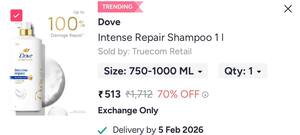 Dove shampoo at 70% off