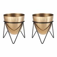 amazon basics Metal Planters with Stand (Pack of 2) | Planter for Living Room and Bedroom Decor | Best Decor Gift (Copper Gold)