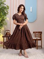  Nautiful Women Pleated Brown Dress on Flipkart