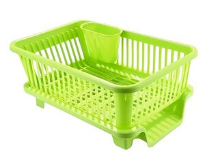 Houshe 3 in 1 Durable Plastic Kitchen Sink, Large Dish Drainer With Tray, Drying Rack Washing Basket for Utensils, Green