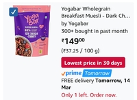 Yogabar Wholegrain Breakfast Muesli - Dark Chocolate + Cranberry,400g