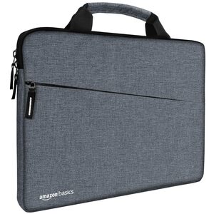 Amazon Basics Laptop Bag Sleeve Case Cover Pouch with Handle for Men & Women | 14.1 Inch Laptop with Padded Laptop Compartment | Zipper Closure | Water Repellent Nylon Fabric (Grey)