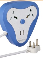 Amazon Basics Two-Way Triangle Surge Protector with Two 2.4A USB Ports, 1500W Output, 220V-240V AC, Short-Circuit Protection, 1.5-Metre Cord (White)