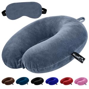 Billebon Premium Neck Pillow Eye Mask Combo Airplane Travel Pillow with Comfortable Velvet Sleeping Eyemask Head Rest Pillow (Grey Neck Pillow with Eye Mask)