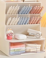 Home Cube Desk Organizer With Drawer Desktop Office Stationery Storage Box Desk Accessories Mobile Holder Table Organiser Study Table Desk Organizer (White) - Plastic