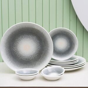 JCPL Fine Porcelain Textures Sway Dinner Set (Set of 12), for Family of 4, Ceramic Crockery Set, Dinner Plates, Kitchen Set for Home, Dining Set for Dinner, Microwave & Dishwasher Safe Plates 