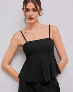 Box Pleats Black Fit And Flare Top
