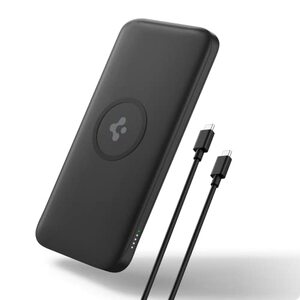 Spigen 2 in1 10000 mAh Wireless Charging Power Bank with USB-A | USB-C 20W Fast Charging, Included Type-C to C Cable, Lithium Polymer - Black