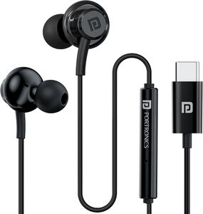 Portronics Conch Gamma C in Ear Type C Wired Earphones with in Line HD Mic & Magnetic Earbuds, Powerful Audio, 14.2mm Driver, TPE Anti Tangle Wire, in line Controls, Wide Compatibility(Black) 