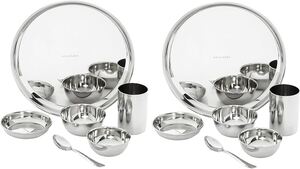 Amazon Brand - Solimo Dinner Set| Stainless Steel | Set of 6 | Solid Mirror Finish | Silver (Pack of 2) 