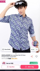 Highlander men slim fit floral cotton shirt