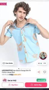 Locomotive men blue and orange slim fit casual shirt