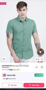 Locomotive men green slim fit striped casual shirt