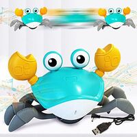 Crawling Crab Toy - For Kids, Toddlers, Tummy Time Dancing Musical, Rechargeable, Blue