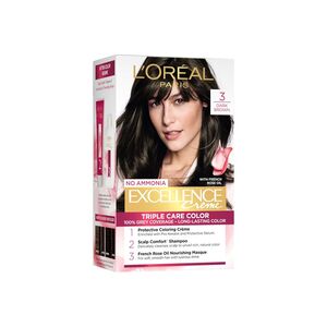 L'Oréal Paris Permanent Hair Colour with up to 100% Grey Coverage, Pro-Keratin, Up to 8 Weeks of Colour, Excellence Crème, 3 Natural Darkest Brown, 72ml+100g
