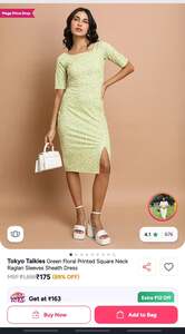 Tokyo talkies green floral printed square neck raglan sleeves sheath dress