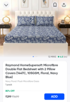 Swiggy Instamart | Raymond HomeSuper Soft Microfiber Double Flat Bedsheet with 2 Pillow Covers