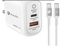 Charger|Type C Adapter|80W USB-A&45W USB-C Port|Compatible For Samsung,iPhone 15/16,Nothing,Motorola |1M USB C-C Cable|UM1134 |Boost 125,White