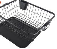 Kuber Industries Stainless Steel Dish Drying Rack For Kitchen With Water Strainer Tray | Vessel Drainer Basket & Bartan Stand/Tokra With Handles | Black