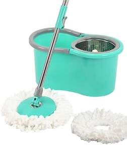 Kuber Industries Plastic Spin Mop with Stainless Steel Wringer (Mint Green)