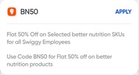 Swiggy Instamart: 50% upto Flat ₹100 discount on BETTER NUTRITION Products