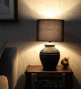 tu casa Decorative Wooden Table Lamp with Off-Black Cotton Shade 