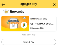 (User Specific) - Amazon UPI Scan & Pay - 1% cashback everytime upto ₹50 / month on MOV ₹20 