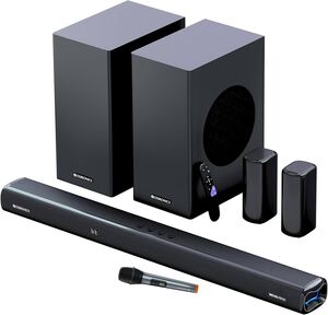 ZEBRONICS Juke BAR 9850 5.2.4 CH Soundbar, 725 Watts, Dolby Atmos, HDMI eARC, Optical, Dual Wireless (Subwoofer + Satellites), Wireless UHF Microphone, RGB LED, Powerful Bass 