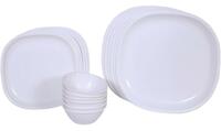 SignoraWare BPA Free Plastic Square Dinner Set | Microwave Safe | Unbreakable & Lightweight | Odor-Free | Great for Parties & Gatherings | Ideal for Regular Home Meals (Set of 24 pcs | White) 