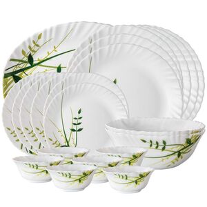 Larah By Borosil Herbs Opalware Leaf Dinner Set, 21-Pieces, White