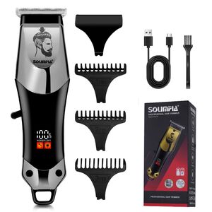 SOLIMPIA HT-679 Digital Display 0mm Professional Cordless Hair Clippers Rechargeable Wireless Hair Grooming Set Beard Trimming Beard Styling Rechargeable Li-ion Battery 600mAh 120 min Runtime, Silver 