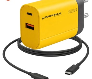 Premium 45W GaN (USB & Type-C) Dual Port Super Fast Charger (Yellow)