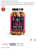 Nature Purify Premium Dried Figs | 1 kg | Dried Anjeer | Rich Source Of Fiber | Healthy Snack |