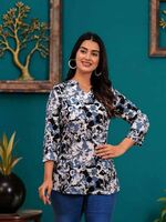 Fabitude Women Printed Kurta (Black, White)